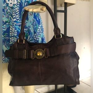 Burberry Dark Brown Pebbled Leather Handbag Satchel